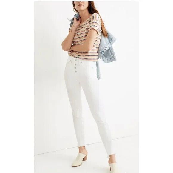 MADEWELL 10" High Rise Skinny Jeans 37 Step Hem Edition Button Fly White B46 - Picture 1 of 8